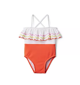 Embroidered Ruffle Colorblocked Swimsuit